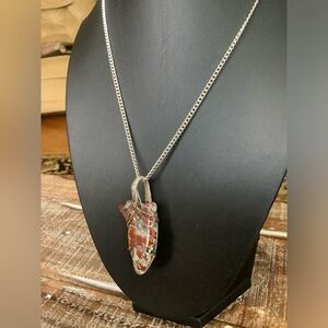 Silver Tone Wire Wrapped Red Irregular Stone Necklace
